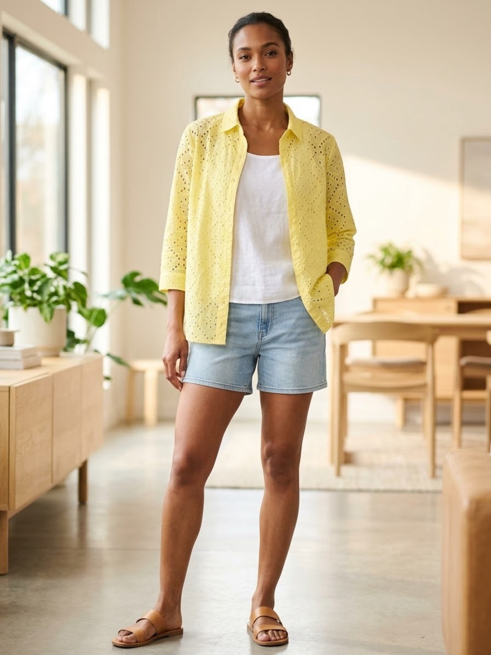 H&M Eyelet Embroidered Button-up Shirt